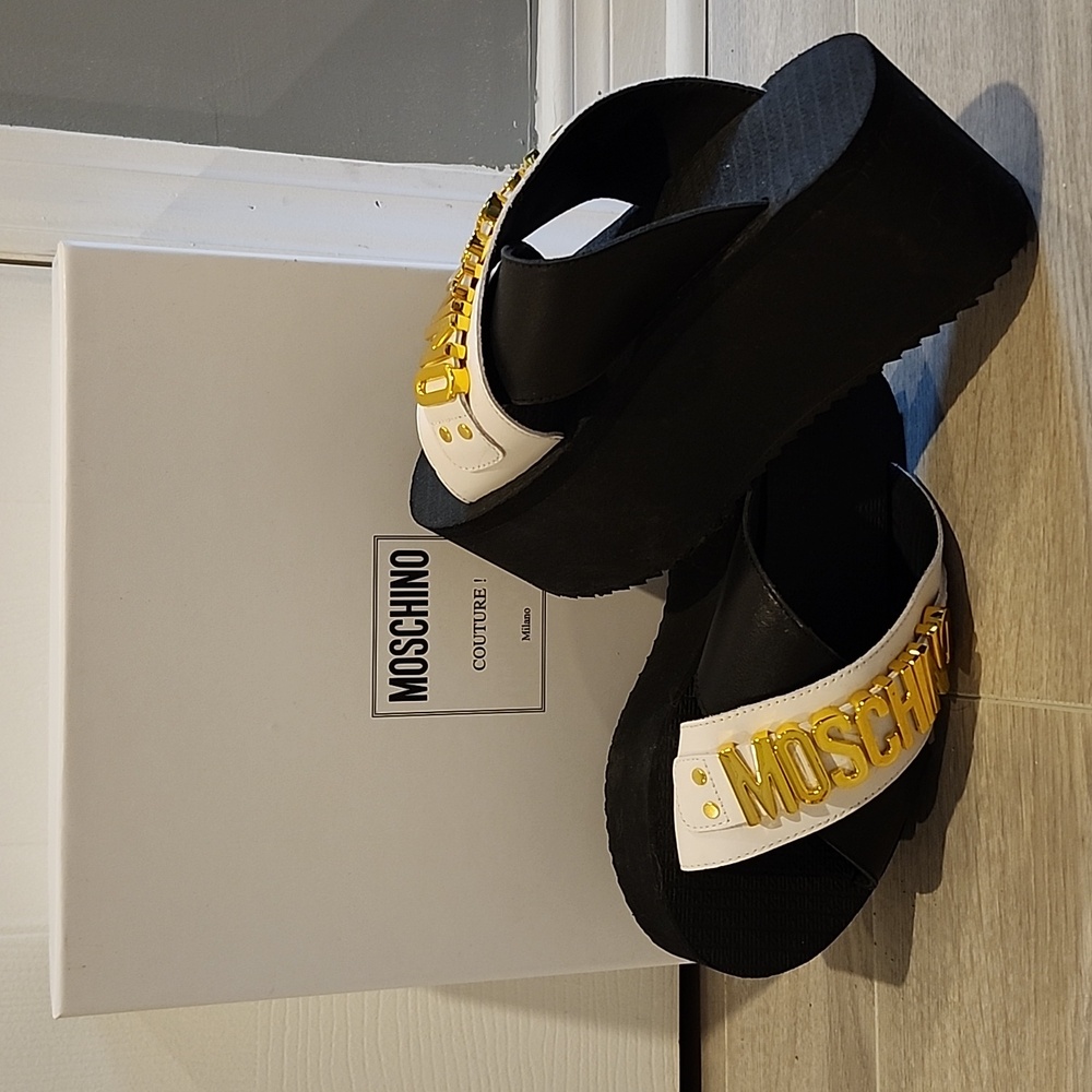 MOSCHINO Sabot - Size 35 - gold/white and black